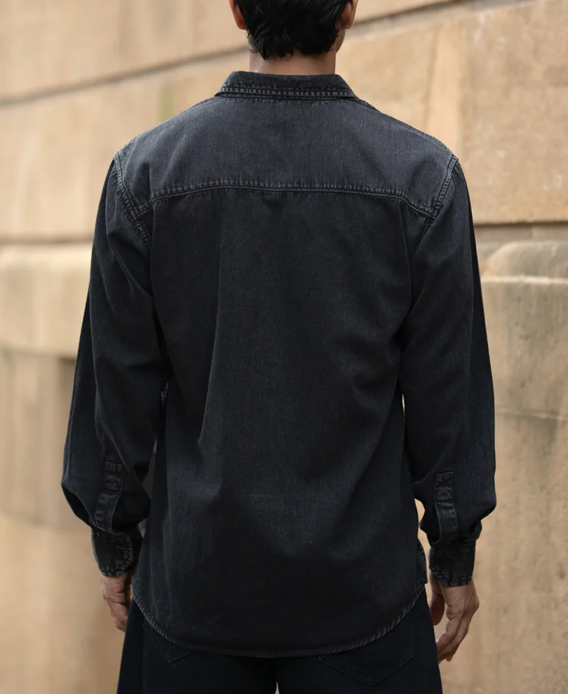 Charcoal Washed Denim Shirt 100% Cotton - Image 6
