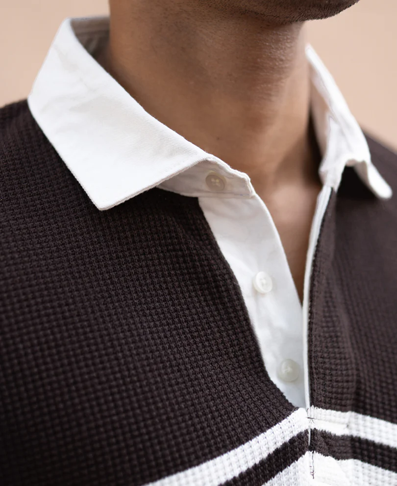 Coffee Brown Structured Stripe T-Shirt 100% Cotton - Image 4