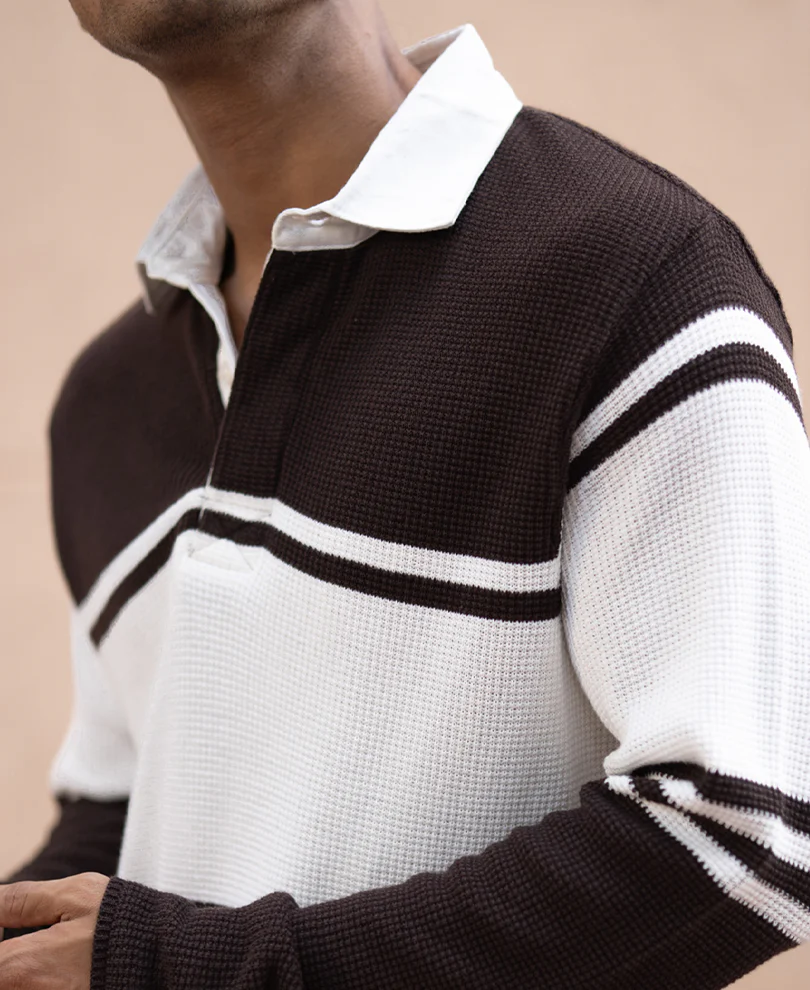 Coffee Brown Structured Stripe T-Shirt 100% Cotton - Image 5