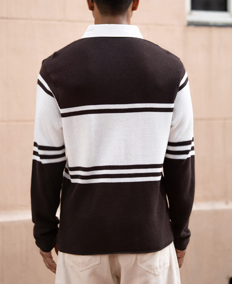 Coffee Brown Structured Stripe T-Shirt 100% Cotton - Image 6