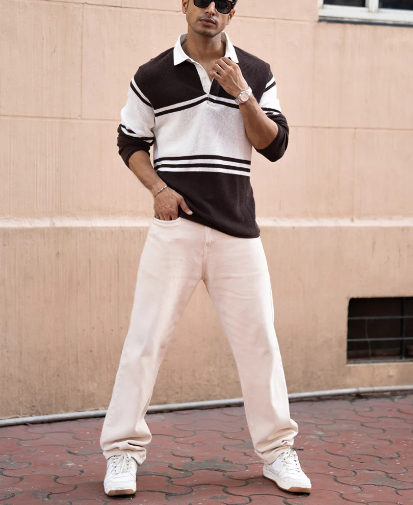 Coffee Brown Structured Stripe T-Shirt 100% Cotton - Image 7