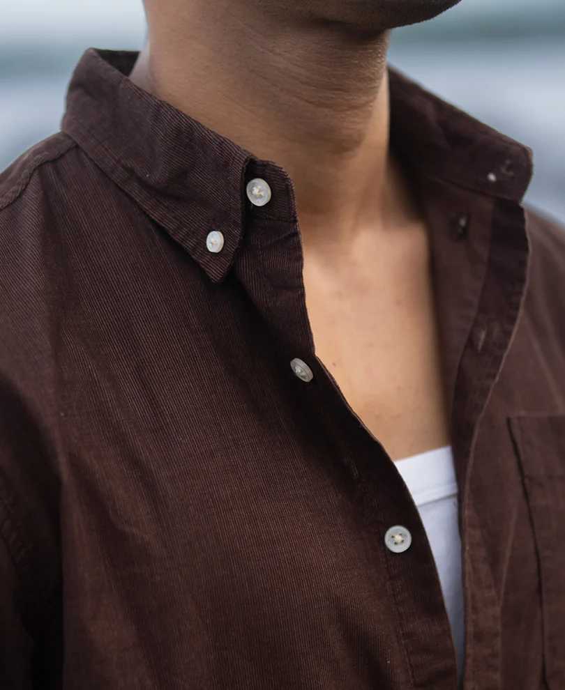 Coffee Corduroy Button Down Shirt 100% Cotton - Image 4