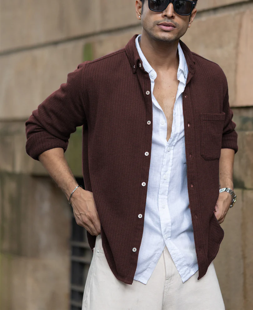 Coffee Structured Knit Shirt - Image 3