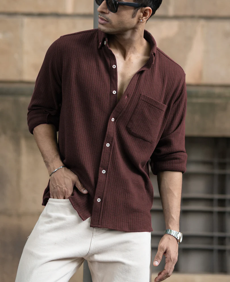 Coffee Structured Knit Shirt - Image 4
