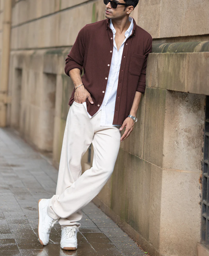 Coffee Structured Knit Shirt - Image 6