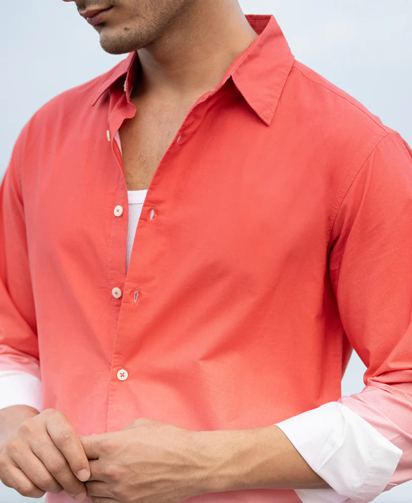 Coral Red Ombre Print Shirt 100% Cotton - Image 4
