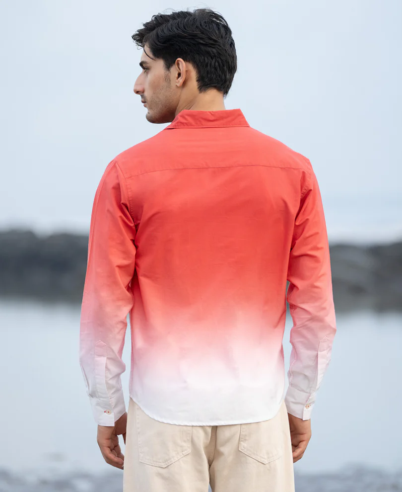 Coral Red Ombre Print Shirt 100% Cotton - Image 5