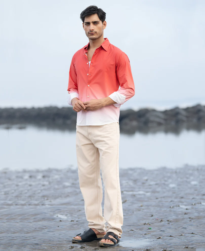 Coral Red Ombre Print Shirt 100% Cotton - Image 6