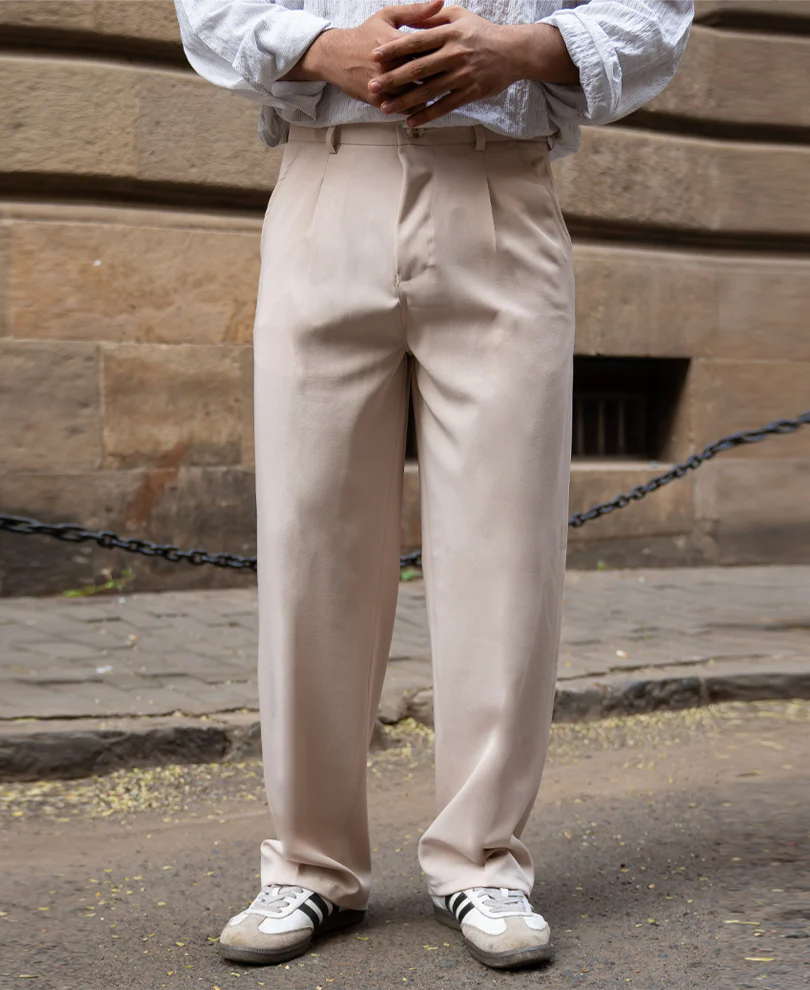 Cream Baggy Fit Korean Pants - Image 2