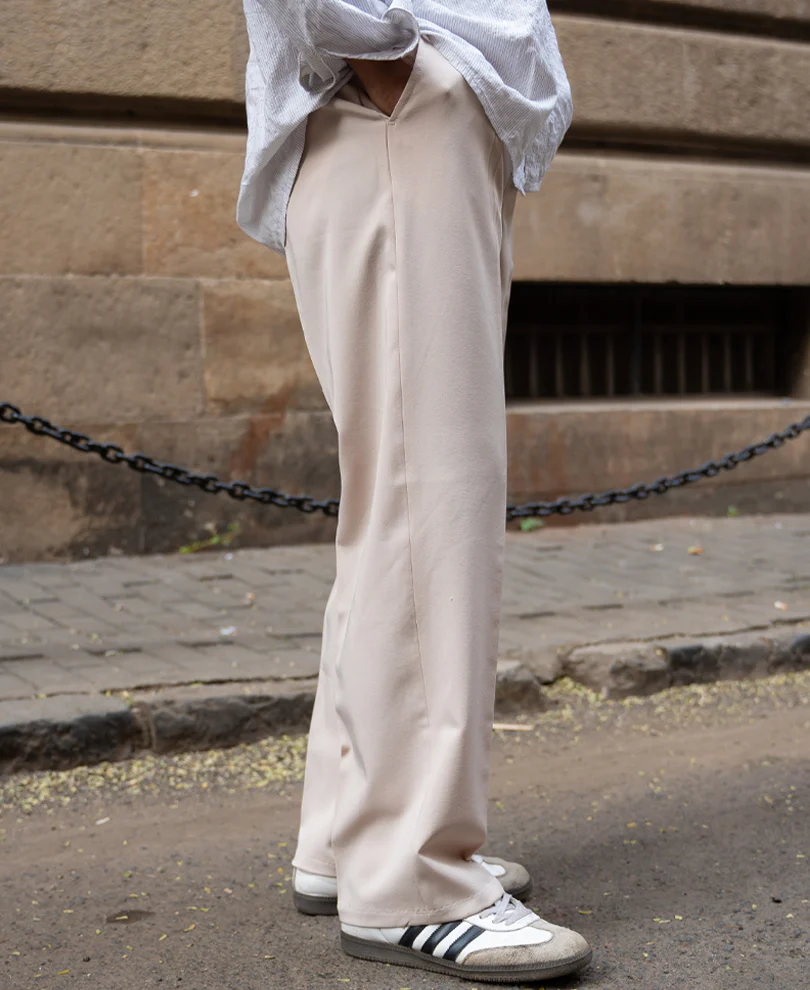 Cream Baggy Fit Korean Pants - Image 3