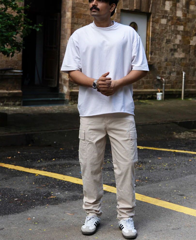 Cream Cotton Cargo Regular Fit Pant - Image 2