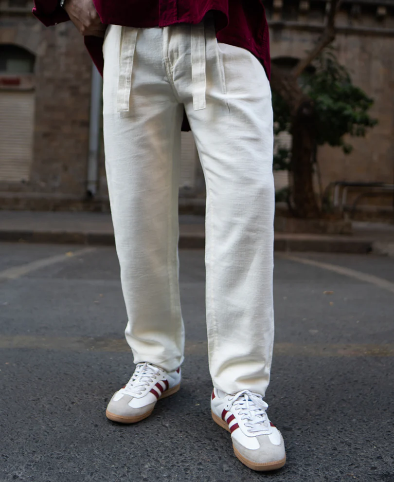 Cream Pants With Belt 100% Cotton - Image 2