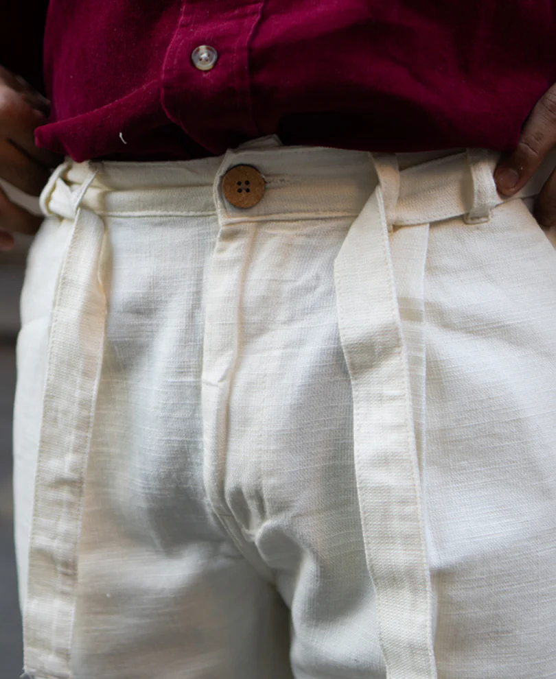 Cream Pants With Belt 100% Cotton - Image 4