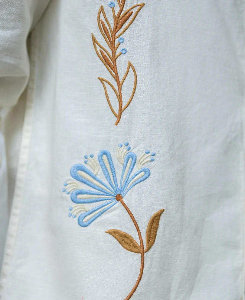 Cream Embroidered Lightweight Shirt 100% Cotton - Image 5