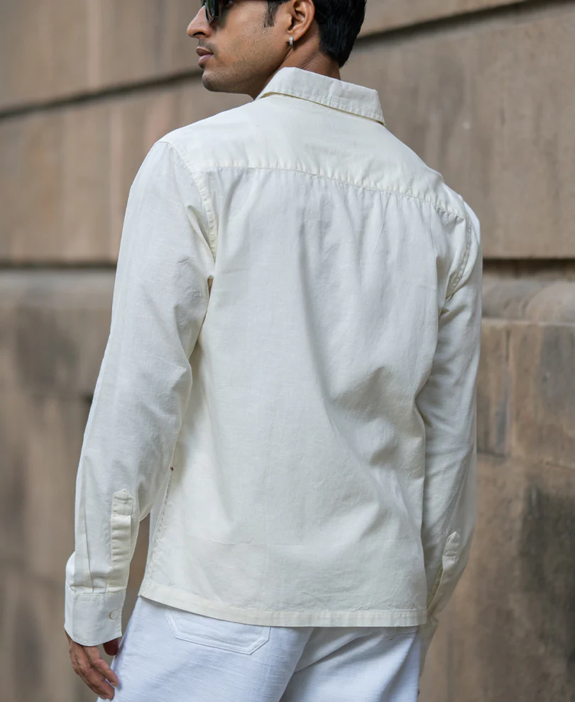 Cream Embroidered Lightweight Shirt 100% Cotton - Image 6