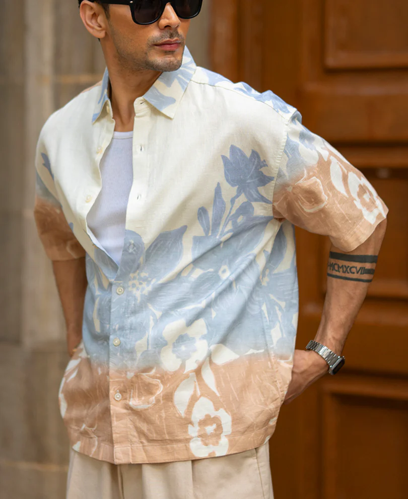 Cream Floral Print Shirt 100% Cotton - Image 2