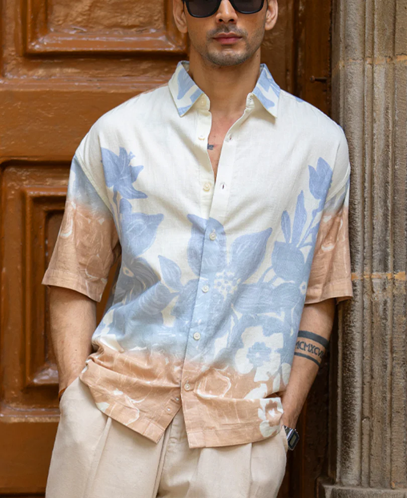 Cream Floral Print Shirt 100% Cotton - Image 3
