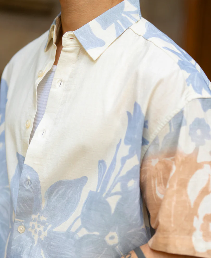 Cream Floral Print Shirt 100% Cotton - Image 5