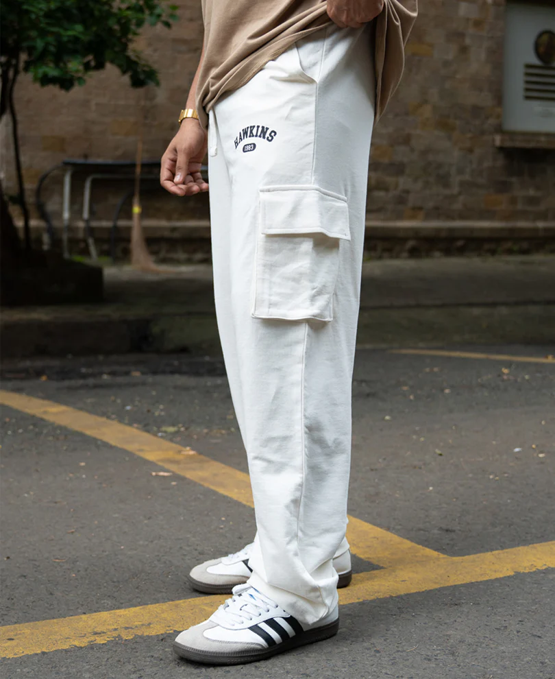 Cream Knit Cargo Trackpant 100% Cotton - Image 2