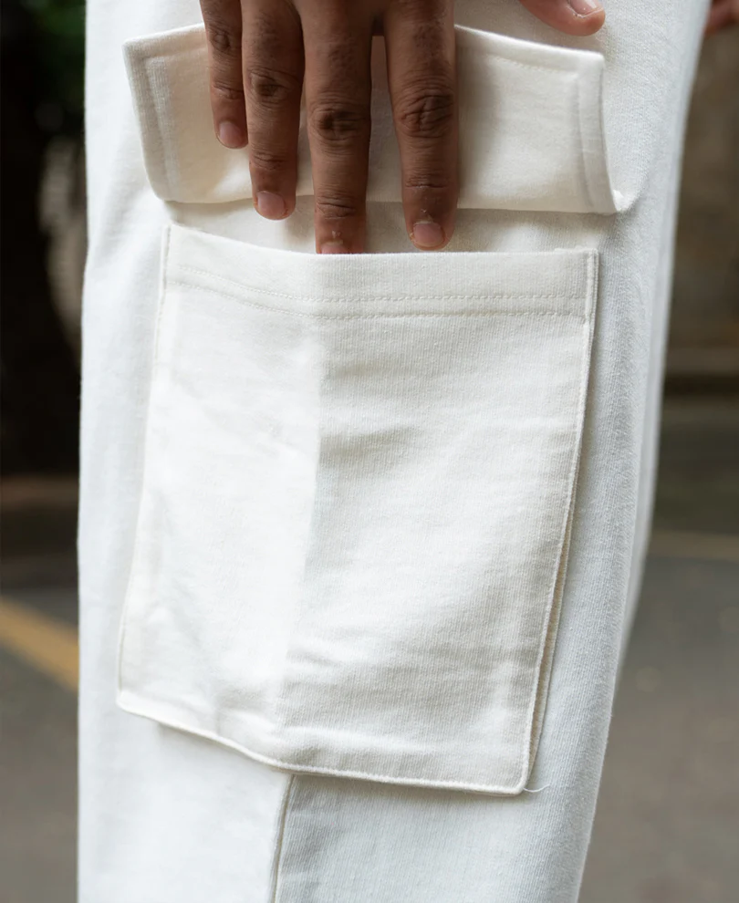 Cream Knit Cargo Trackpant 100% Cotton - Image 5