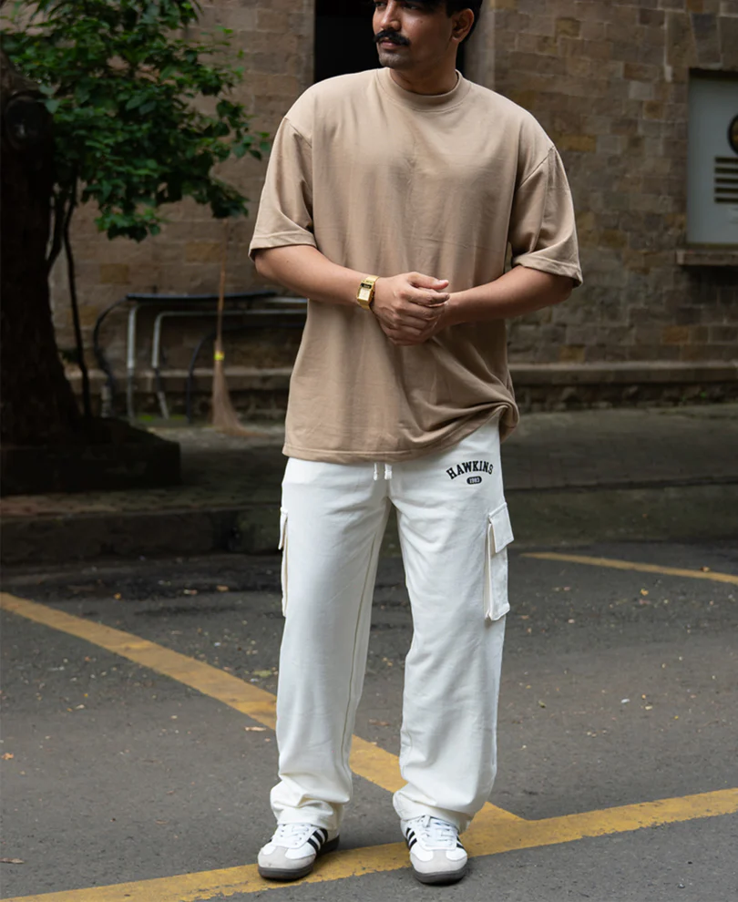Cream Knit Cargo Trackpant 100% Cotton - Image 7