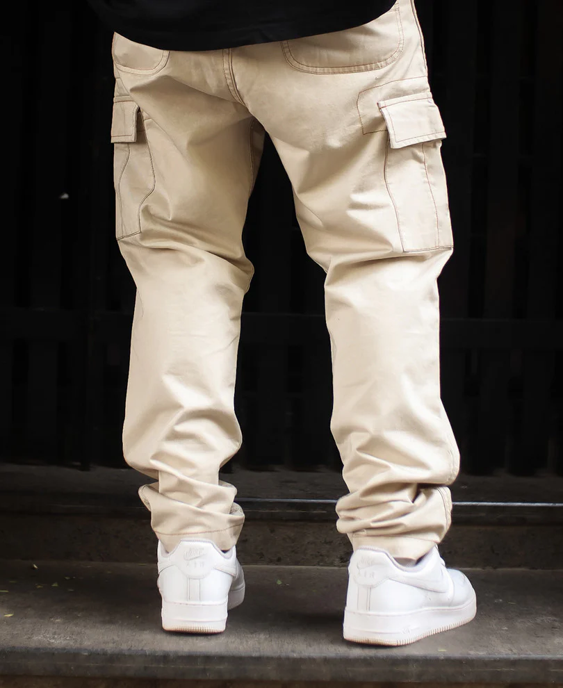 Cream Regular Fit Pocket Cargo Pant 100% Cotton - Image 3
