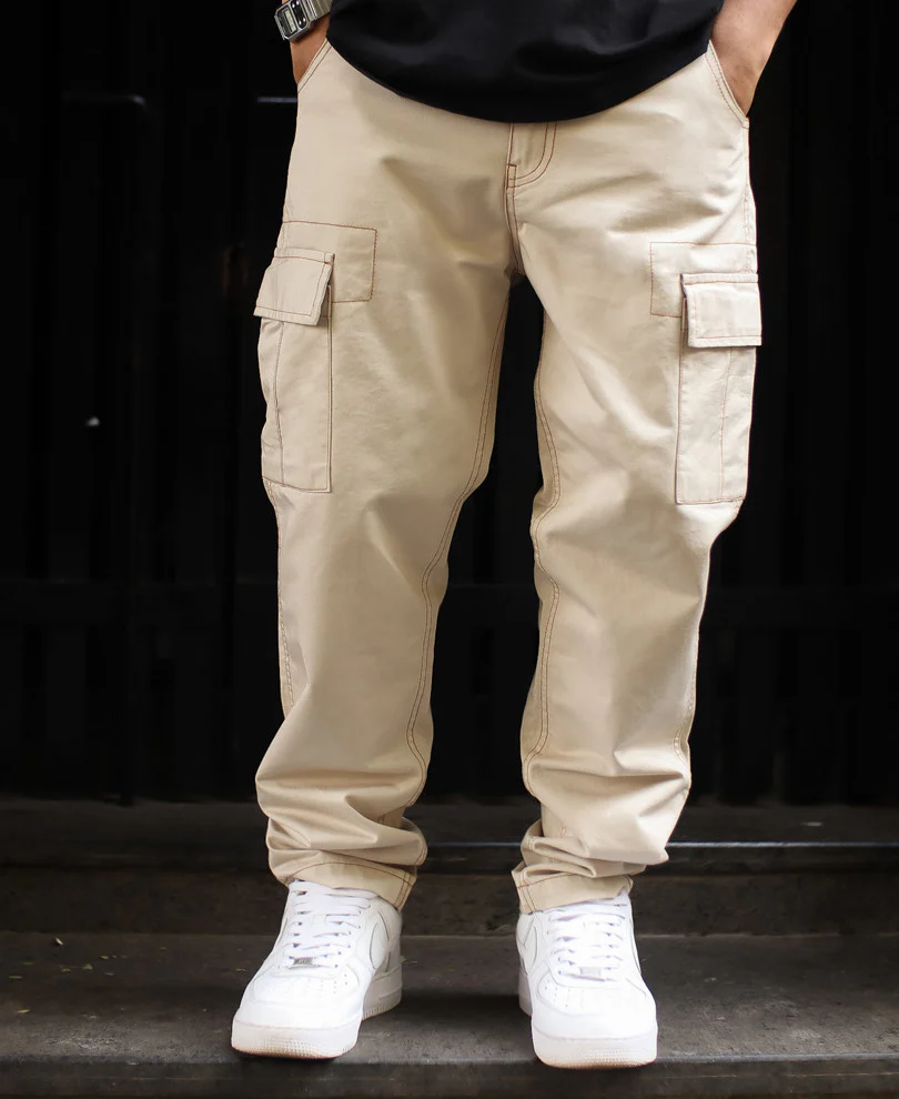 Cream Regular Fit Pocket Cargo Pant 100% Cotton - Image 4