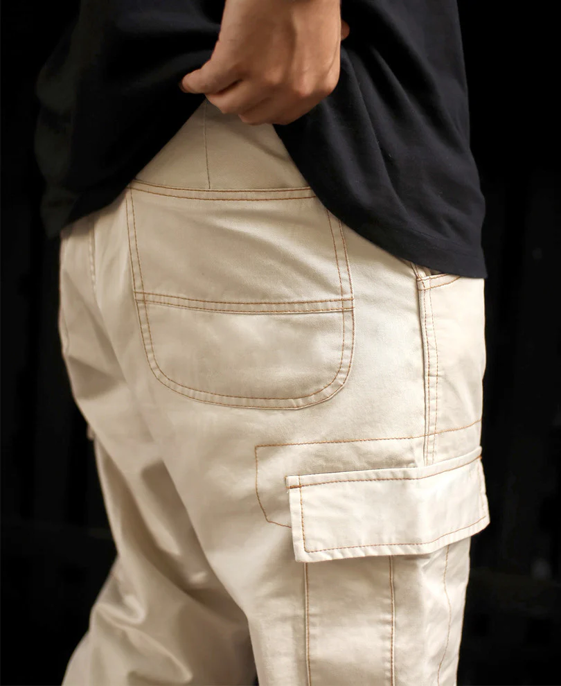 Cream Regular Fit Pocket Cargo Pant 100% Cotton - Image 5