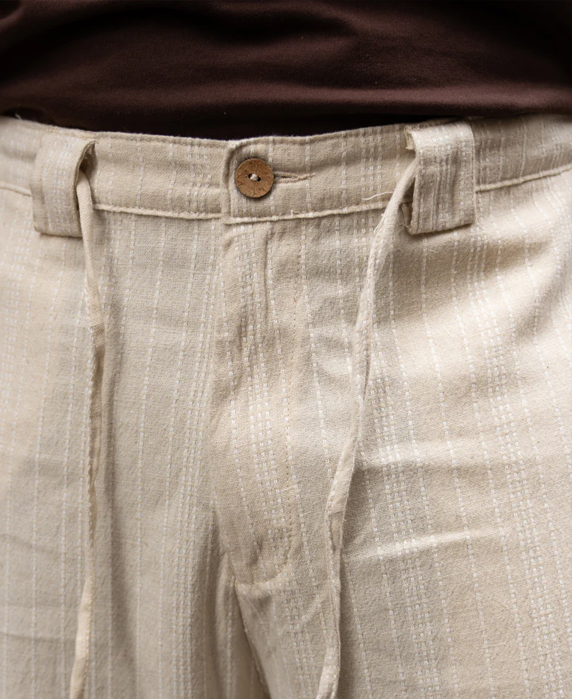 Cream Self Stripe Linen Trouser - Image 4