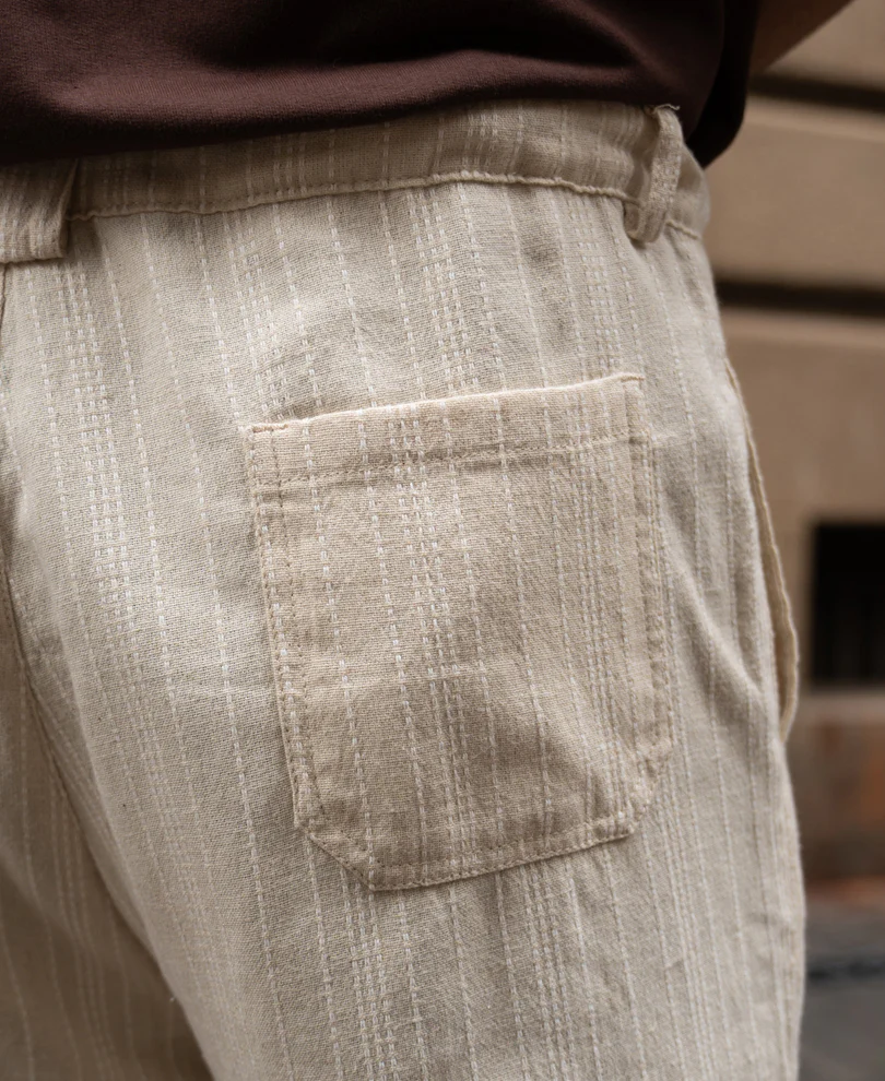 Cream Self Stripe Linen Trouser - Image 5