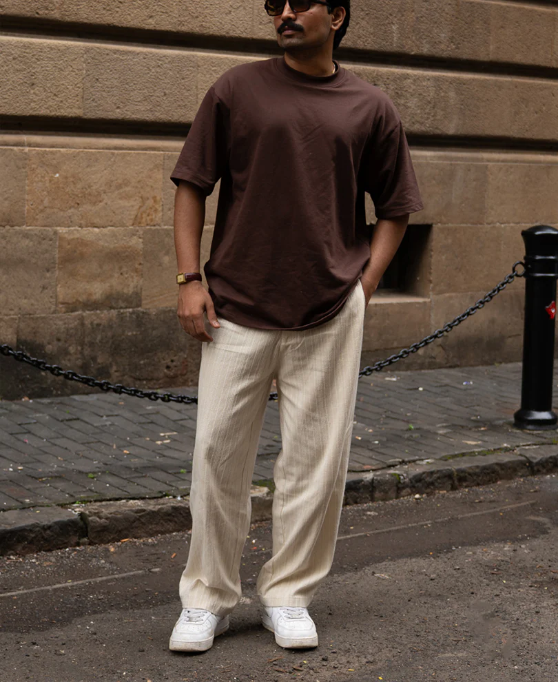 Cream Self Stripe Linen Trouser - Image 6