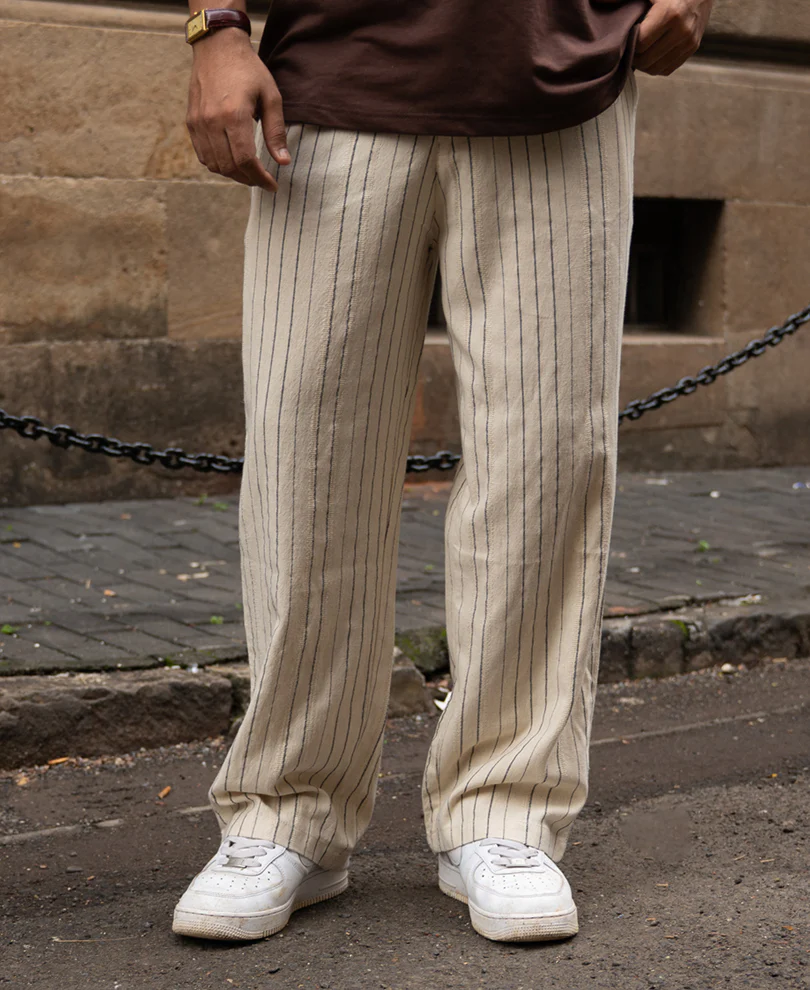Cream Striped Linen Trouser - Image 2