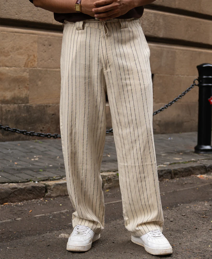 Cream Striped Linen Trouser - Image 3