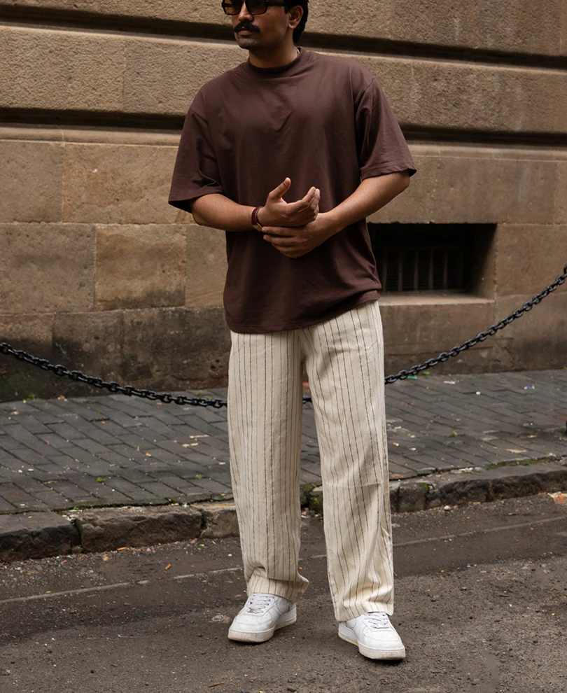 Cream Striped Linen Trouser - Image 6