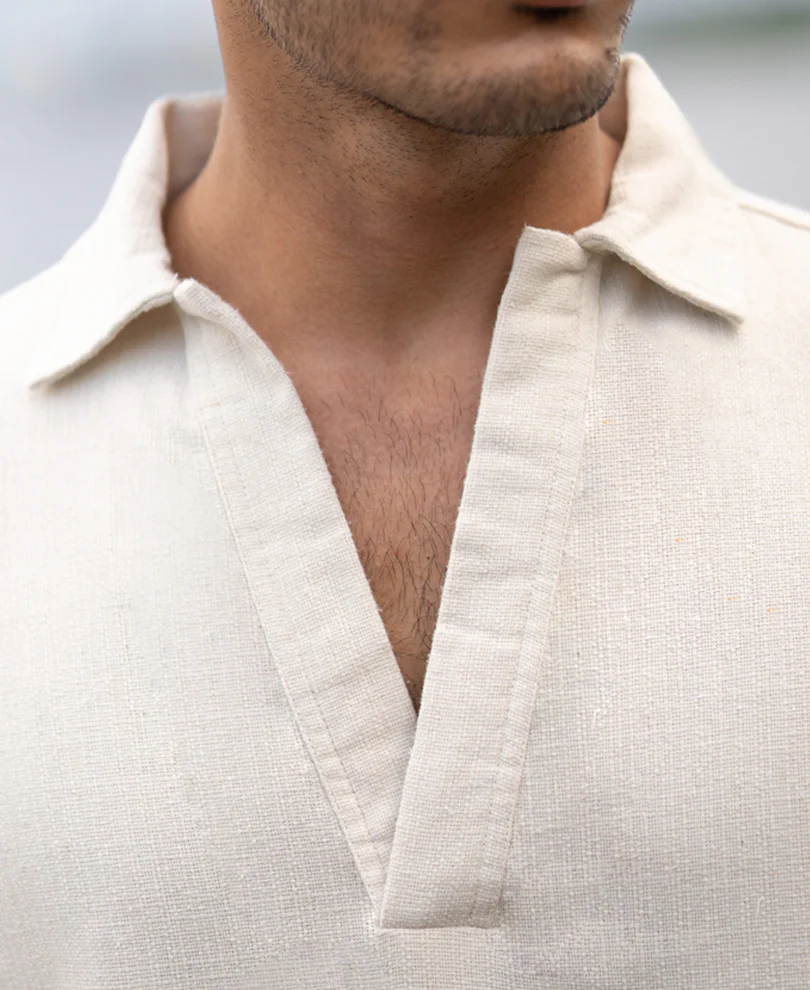 Cream Structured Cotton Kurta Shirt - Image 2