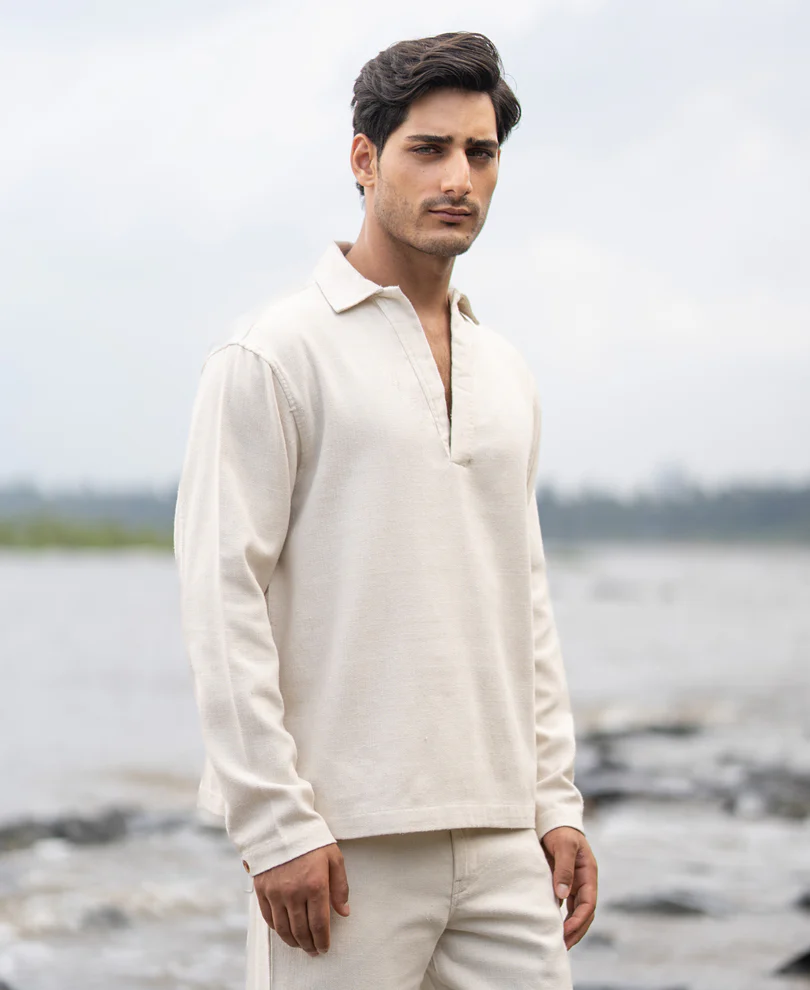 Cream Structured Cotton Kurta Shirt - Image 3