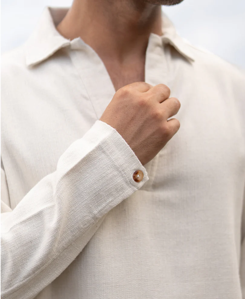 Cream Structured Cotton Kurta Shirt - Image 5