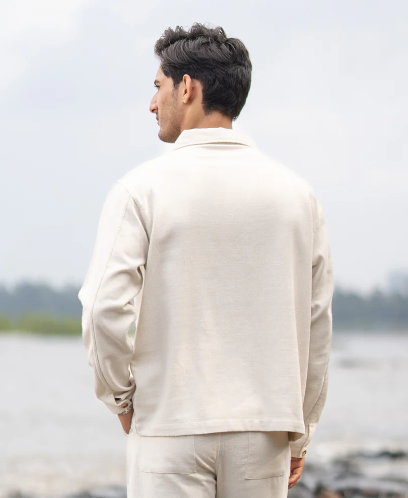 Cream Structured Cotton Kurta Shirt - Image 6