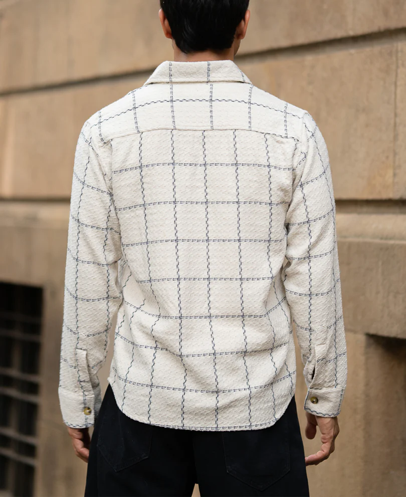 Cream Structured Checks Shirt - Image 5