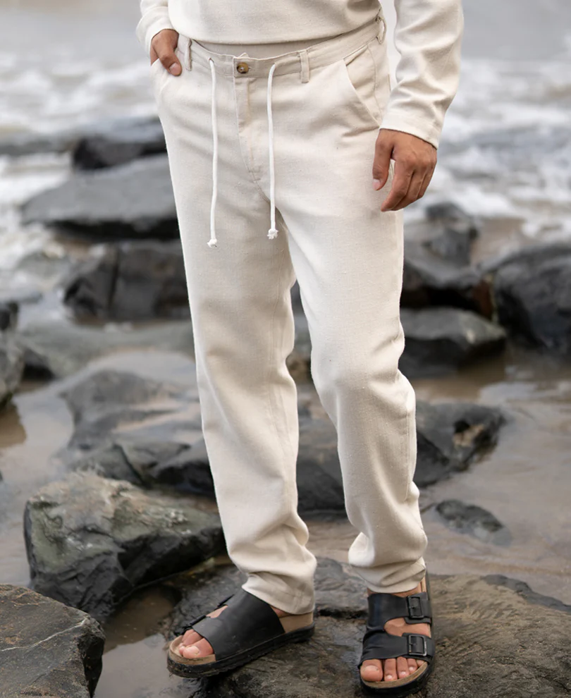 Cream Structured Cotton Trouser - Image 2