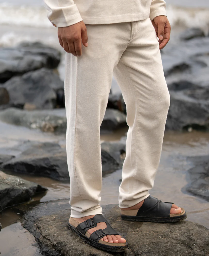 Cream Structured Cotton Trouser - Image 3