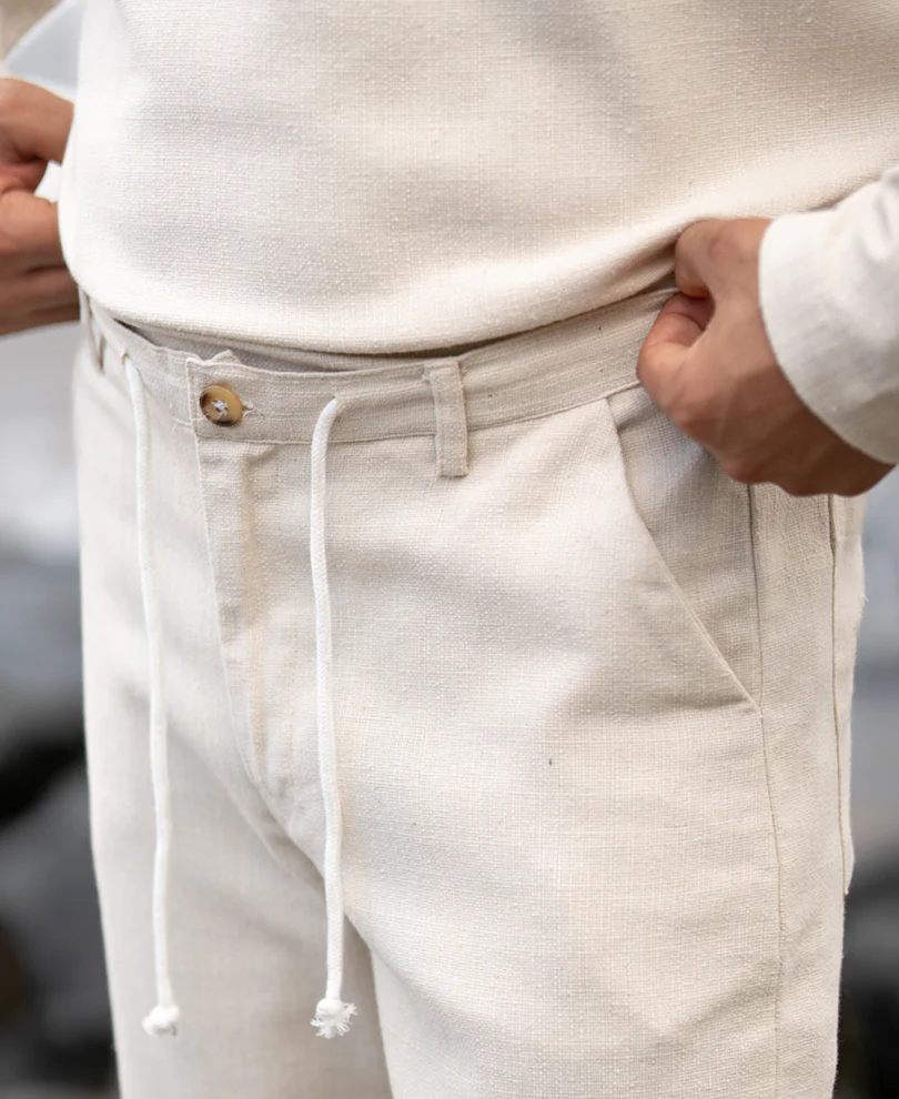 Cream Structured Cotton Trouser - Image 4