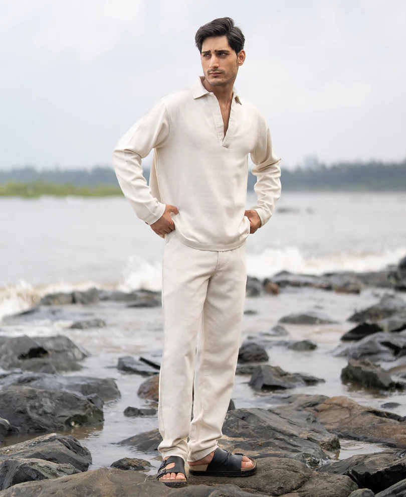 Cream Structured Cotton Trouser - Image 6