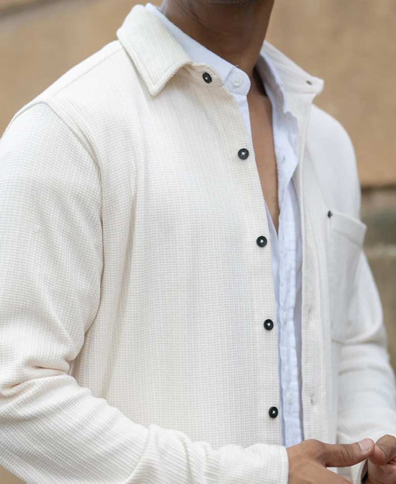 Cream Structured Shirt With Pocket - Image 4