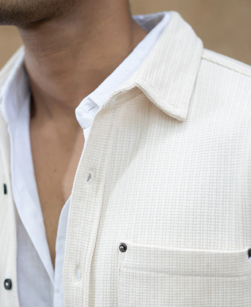 Cream Structured Shirt With Pocket - Image 5