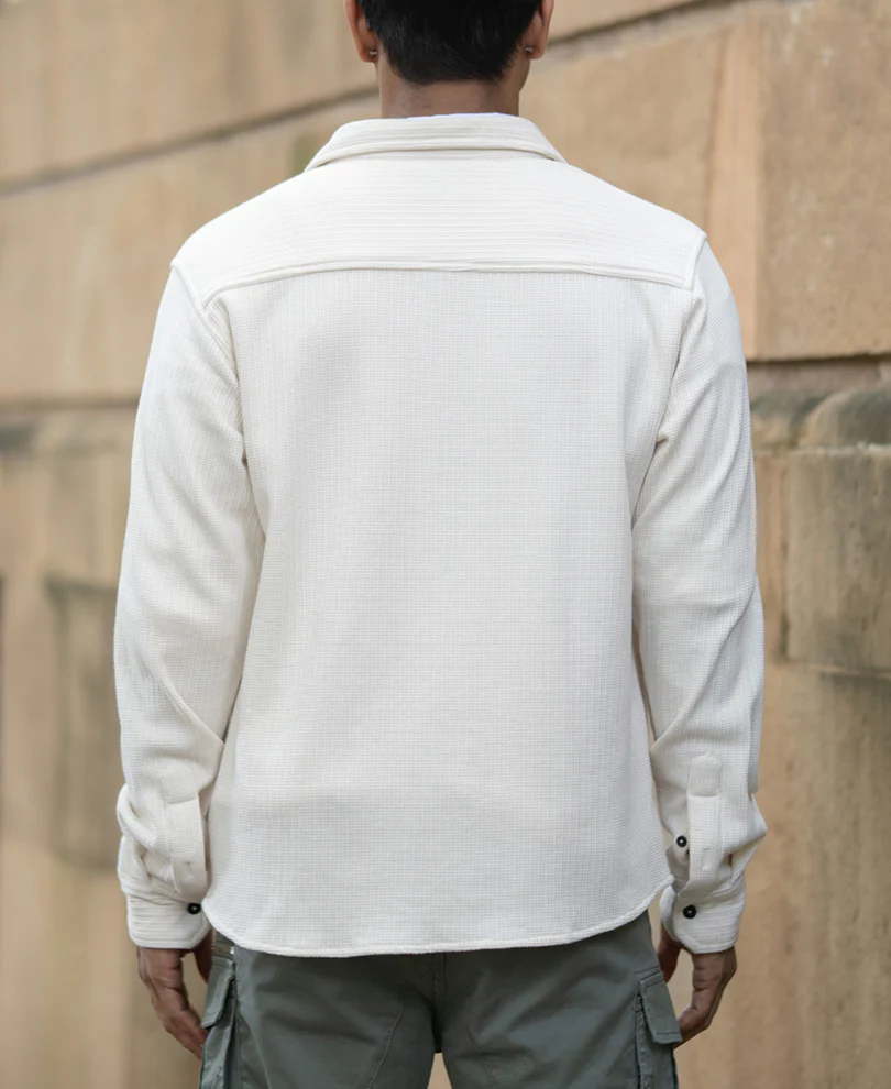 Cream Structured Shirt With Pocket - Image 6