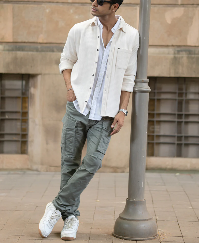 Cream Structured Shirt With Pocket - Image 7