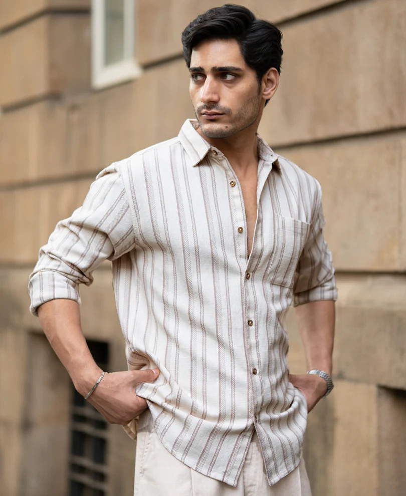 Cream Structured Stripe Shirt 100% Cotton - Image 2