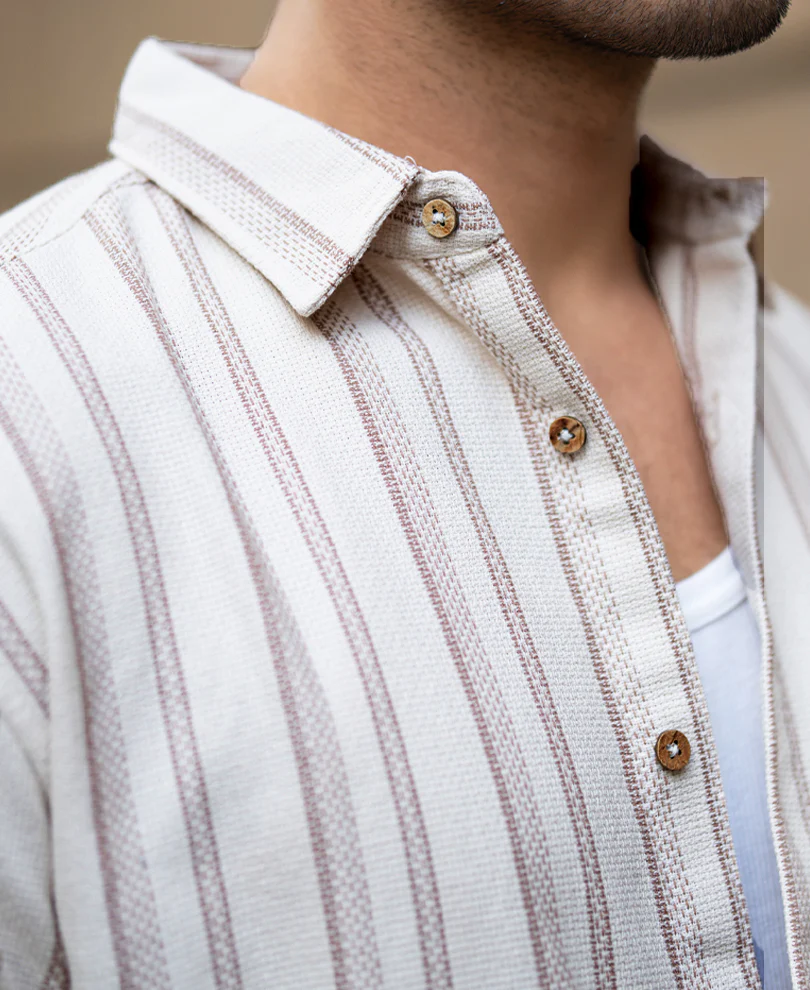 Cream Structured Stripe Shirt 100% Cotton - Image 3