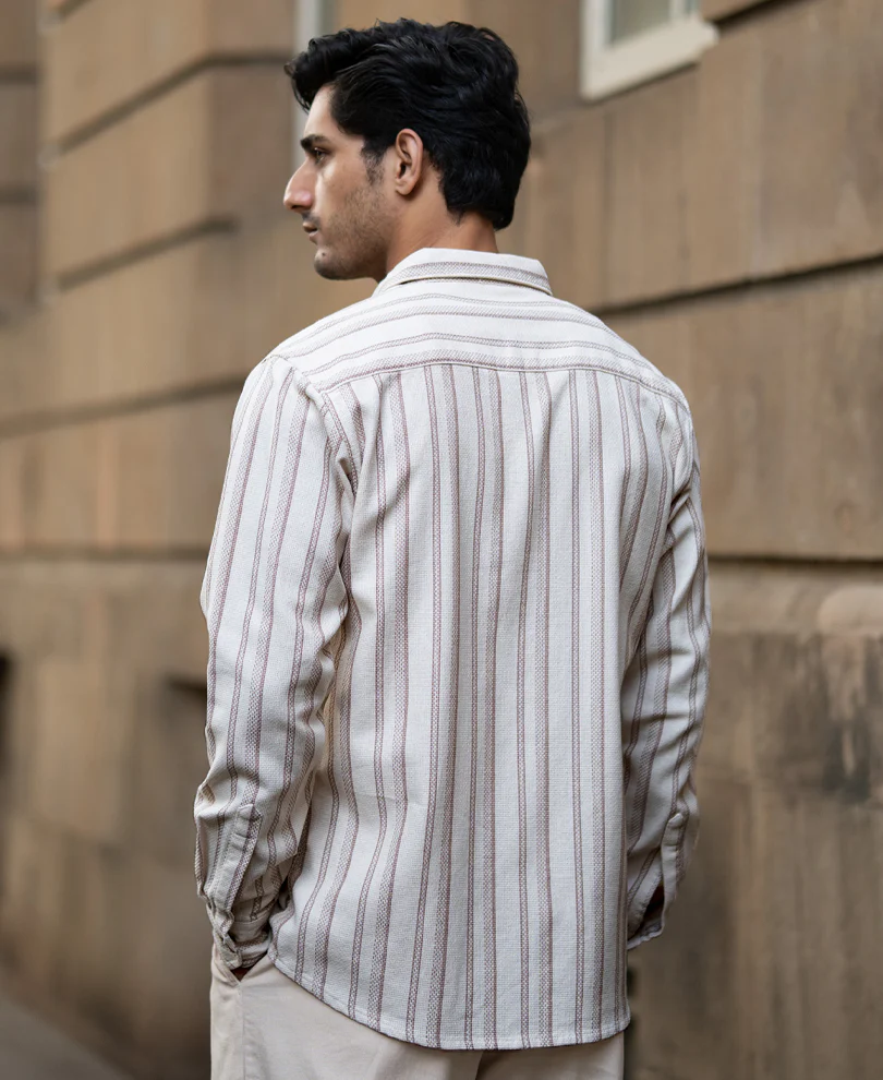Cream Structured Stripe Shirt 100% Cotton - Image 5